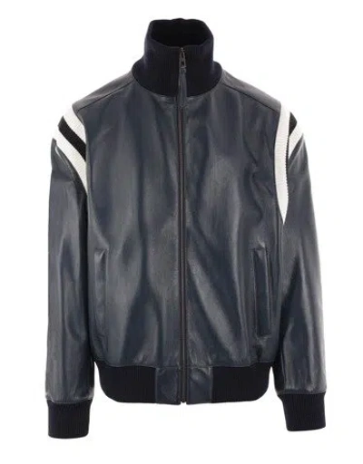 Loewe Navy Blue Leather Bomber Jacket