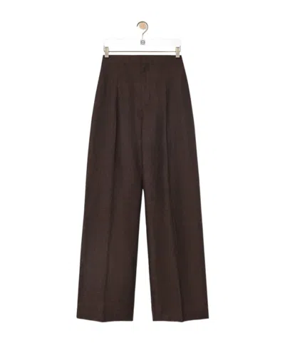 Loewe High-waisted Linen Trousers In Brown