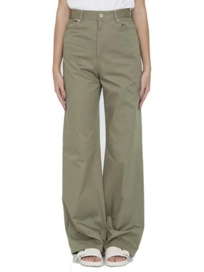 LOEWE HIGH-WAISTED MILITARY GREEN COTTON DRILL PANTS FOR WOMEN