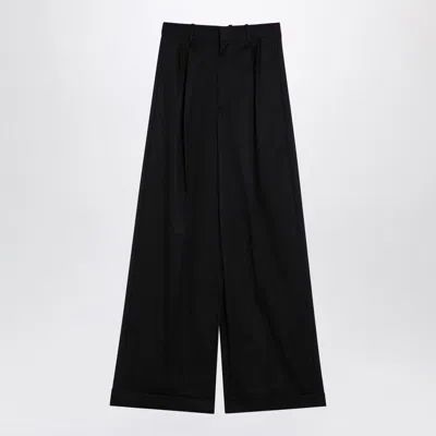 Loewe High-waisted Pleated Wide Trousers In Black