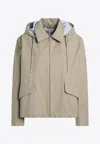 Loewe Hooded Asymmetrical Logo Jacket In Sand