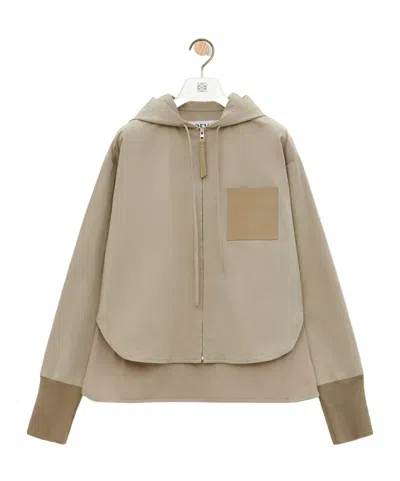 Loewe Hooded Cotton Casual Coat In Nude