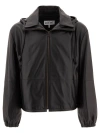 Loewe Hooded Zipped Leather Relaxed Fit Jacket In Black