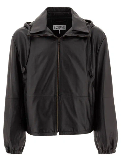 Loewe Logo Hooded Jacket With Adjustable Hem In Black