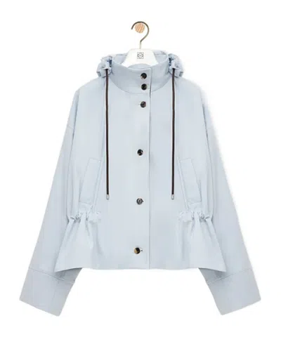 Loewe Hooded Jacket In Cotton And Silk In Blue