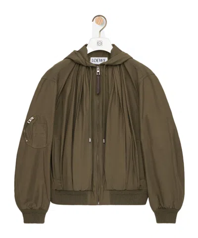 Loewe Hooded Leather-trimmed Cotton-blend Jacket In Green