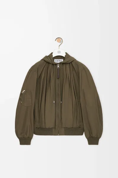 Loewe Hooded Leather-trimmed Cotton-blend Jacket In Green