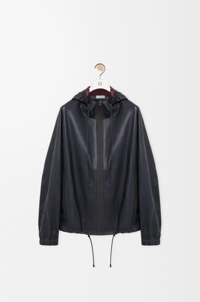 Loewe Hooded Jacket In Nappa Lambskin In Blue