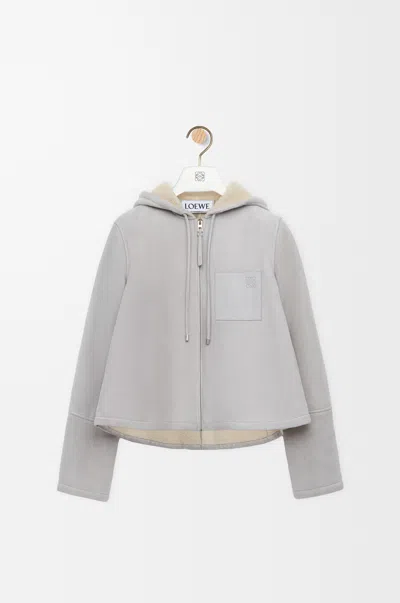 Loewe Suede Hooded Jacket Long Sleeves In Gray