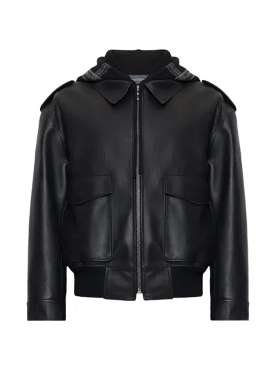 Loewe Hooded Leather Jacket In Black