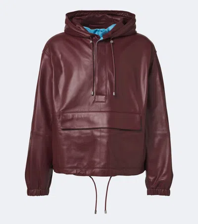 Loewe Hooded Leather Jacket In Burgundy