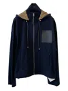 Loewe Hooded Leather-patch Jacket In Blue