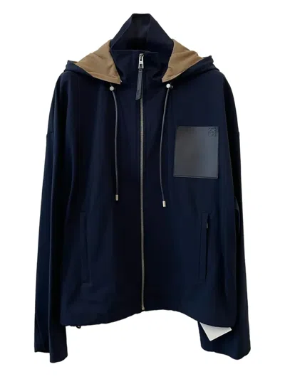 LOEWE HOODED LEATHER-PATCH JACKET