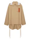 Loewe Hooded Leather-trimmed Cutout Cotton-twill Jacket In Nude
