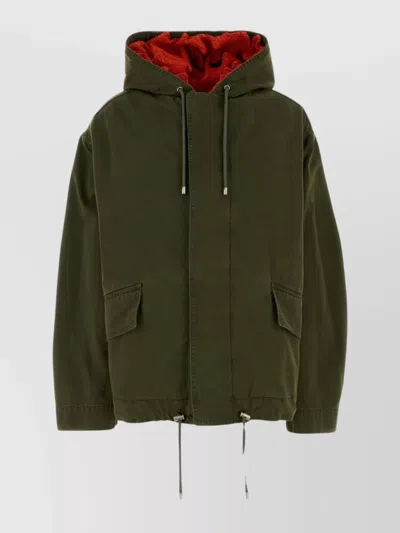 Loewe Hooded Parka With Drawstring And Pockets In Green