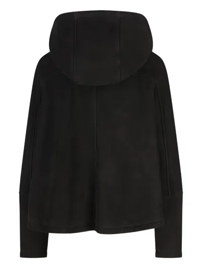 Loewe Hooded Shearling Jacket In Black