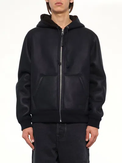 Loewe Hooded Shearling Reversible Jacket In Blue