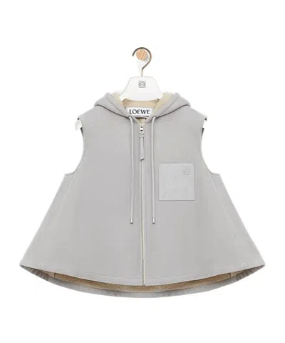 Loewe Hooded Vest In Shearling In Gray