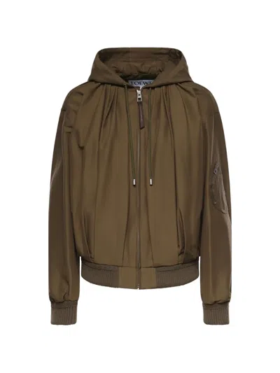 Loewe Cotton Blend Hooded Jacket In Green