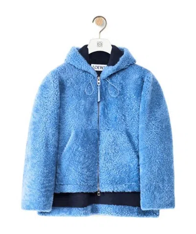 Loewe Hooded Zipper Casual Jacket In Blue