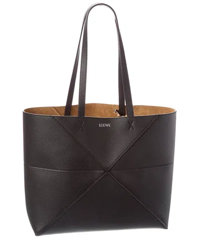 Loewe Horizontal Puzzle Fold Medium Leather Tote In Black