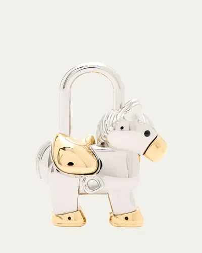 Loewe Horse Padlock Bag Charm In Metallic