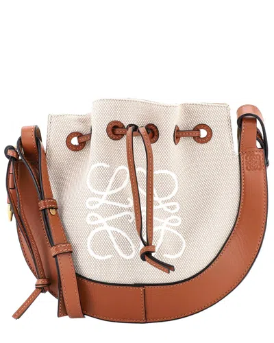 Loewe Horseshoe Crossbody Bag Anagram Canvas And Leather Small (authentic Pre-loved) In White