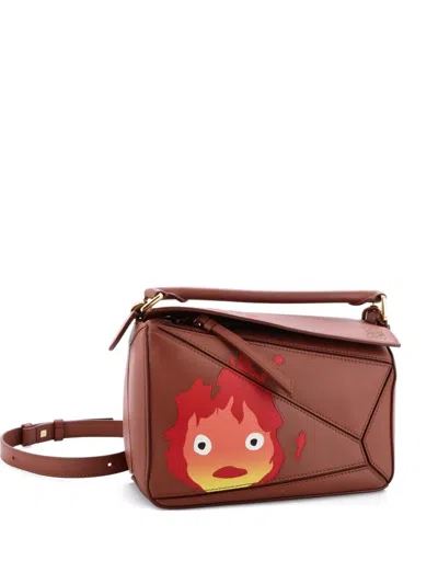 Pre-owned Loewe Howl's Moving Castle Puzzle Bag Inlaid Leather Small Satchel In Brown