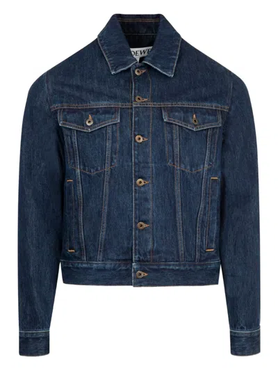 Loewe Hybrid Leather-panel Denim Jacket In Blue