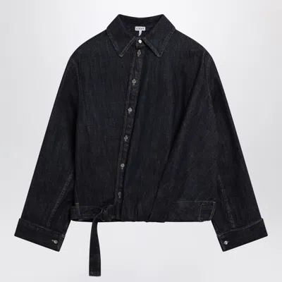 Loewe Indigo Blue Draped Denim Shirt In Black