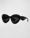 Loewe Inflated Injection Plastic Cat-eye Sunglasses In Shiny Black Smoke