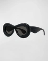 Loewe Inflated Injection Plastic Shield Sunglasses In Shiny Black Smoke