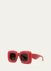 Loewe Inflated Square Injection Plastic Sunglasses In Shiny Red / Smoke