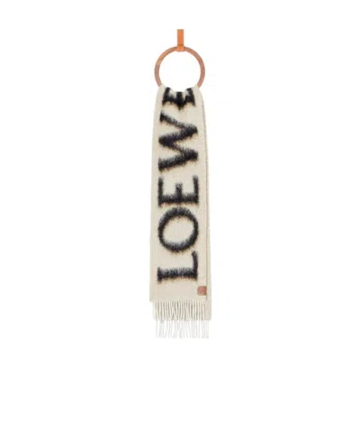 Loewe Intarsia-knit Logo Brushed Scarf In Nude