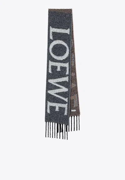 Loewe Intarsia Knit Logo Ribbed Scarf In Multi