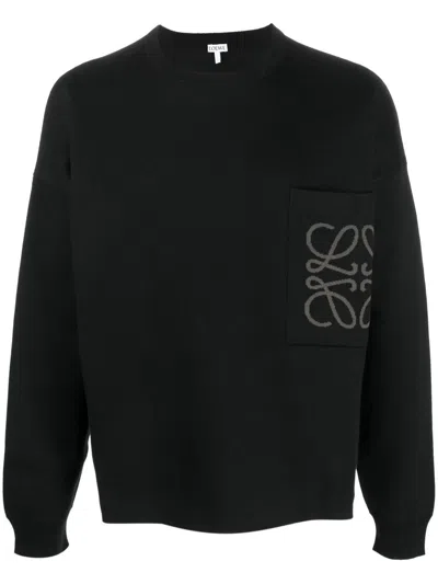 Loewe Intarsia-logo Crew-neck Jumper In Black