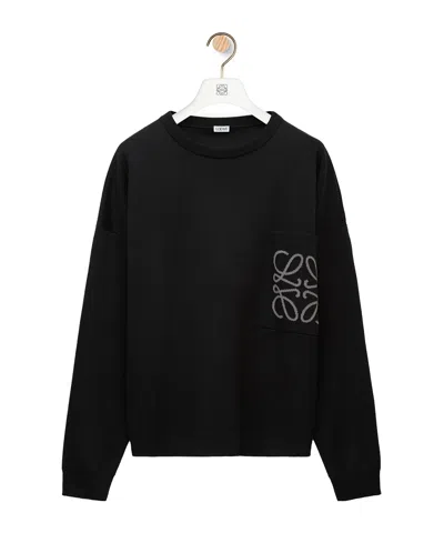 Loewe Intarsia-logo Crew-neck Jumper In Black