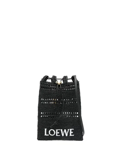 Loewe Drawstring Pocket Crossbody Bag In Raffia In Black