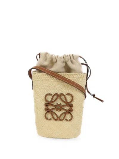 Pre-owned Loewe Iraca Palm Anagram Shoulder Bag In Neutral