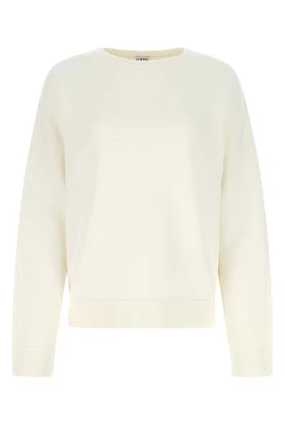 Loewe Ivory Cashmere Blend Oversize Sweater In Softwhite