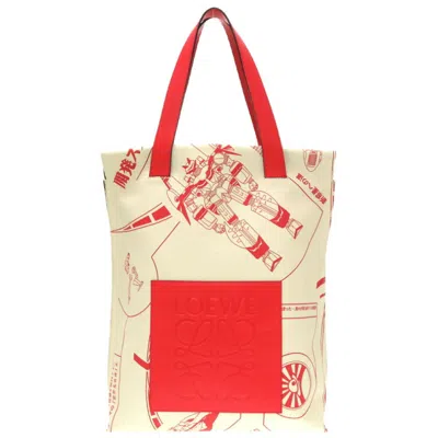 Pre-owned Loewe Ivory Red Color Leather Tote Bag () In Ivory, Red Color