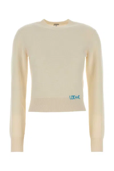 Loewe Cropped Wool Sweater Long Sleeves Ribbed Hem In Neutral