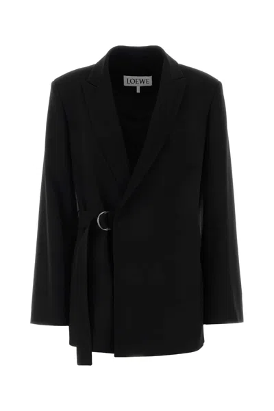 Loewe Womens Black Peak-lapel Draped Wool And Leather Blend Jacket