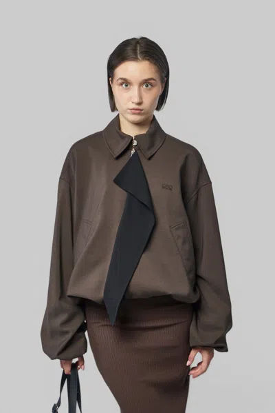 Loewe Viscose Blend Jacket Contrast Panel Pockets In Brown