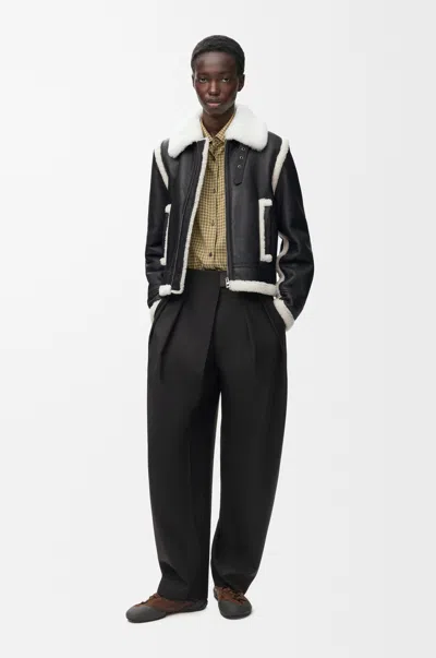 Loewe Shearling-collar Lambskin Aviator Jacket In Black