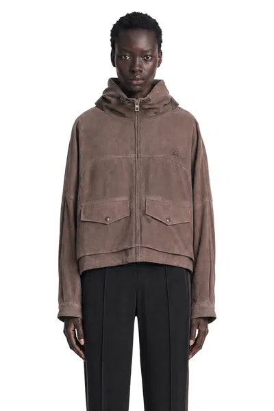 Loewe Anagram-embroidered Suede Jacket In Brown