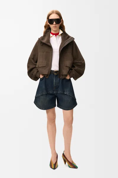 Loewe Jacket In Suede Leather Skin Size: 38 For Woman In Brown