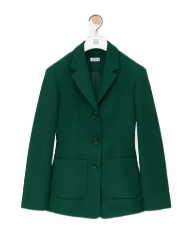 Loewe Wool-blend Twill Blazer In Green