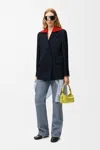 Loewe Wool Knitted-overlay Blazer In Dark Navy Blue