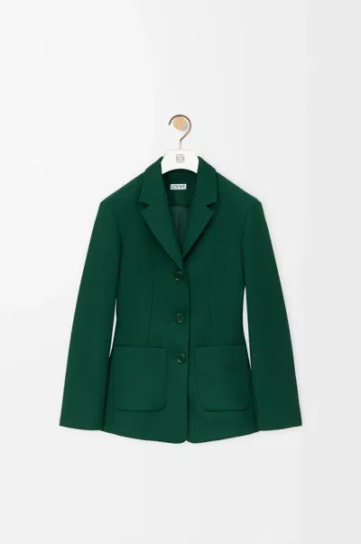 Loewe Womens Green Notch-lapel Single-breasted Wool Blazer